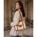 Vintage Dooney & Bourke Cream Tan Canvas Leather Shoulder Bag Made in USA