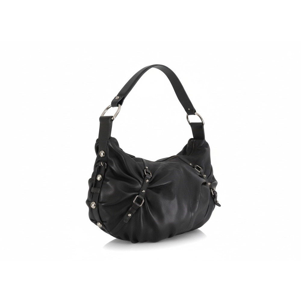 Kenneth Cole Reaction Leather Studded Hobo Bag Black Large