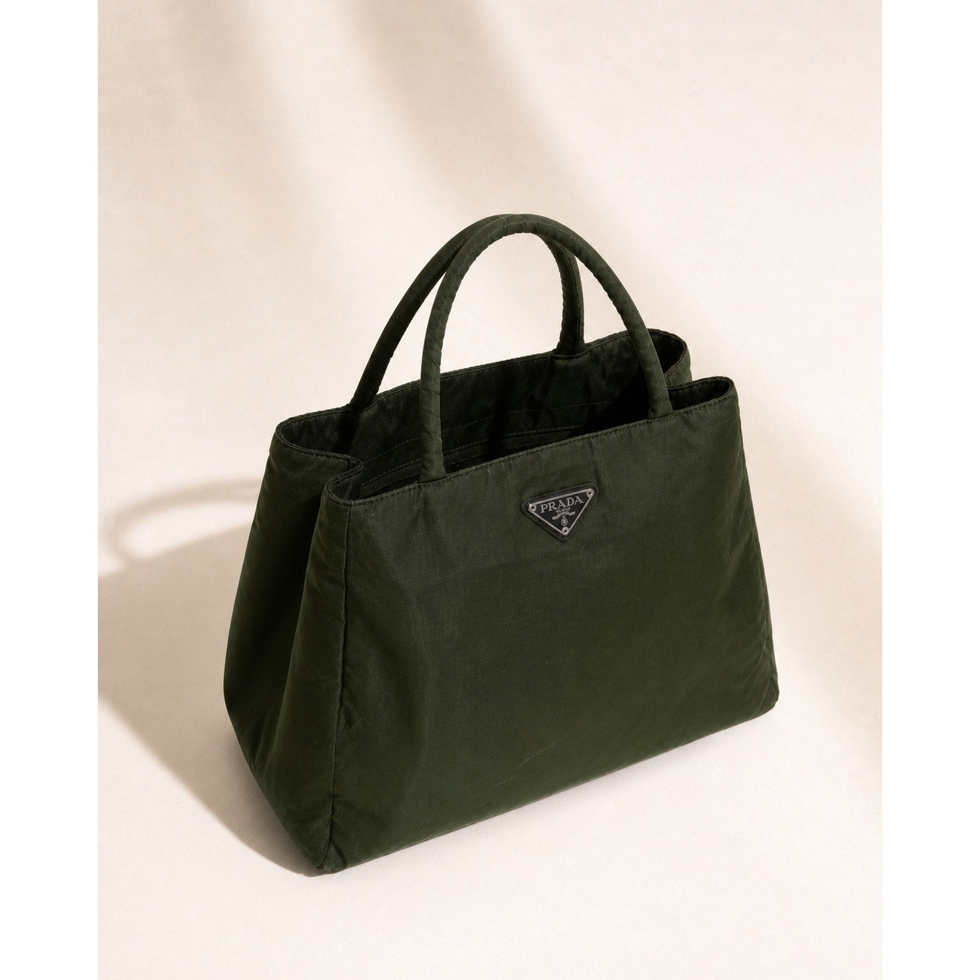 Prada Tessuto Nylon Top Handle Tote Bag Dark Green Triangle Logo