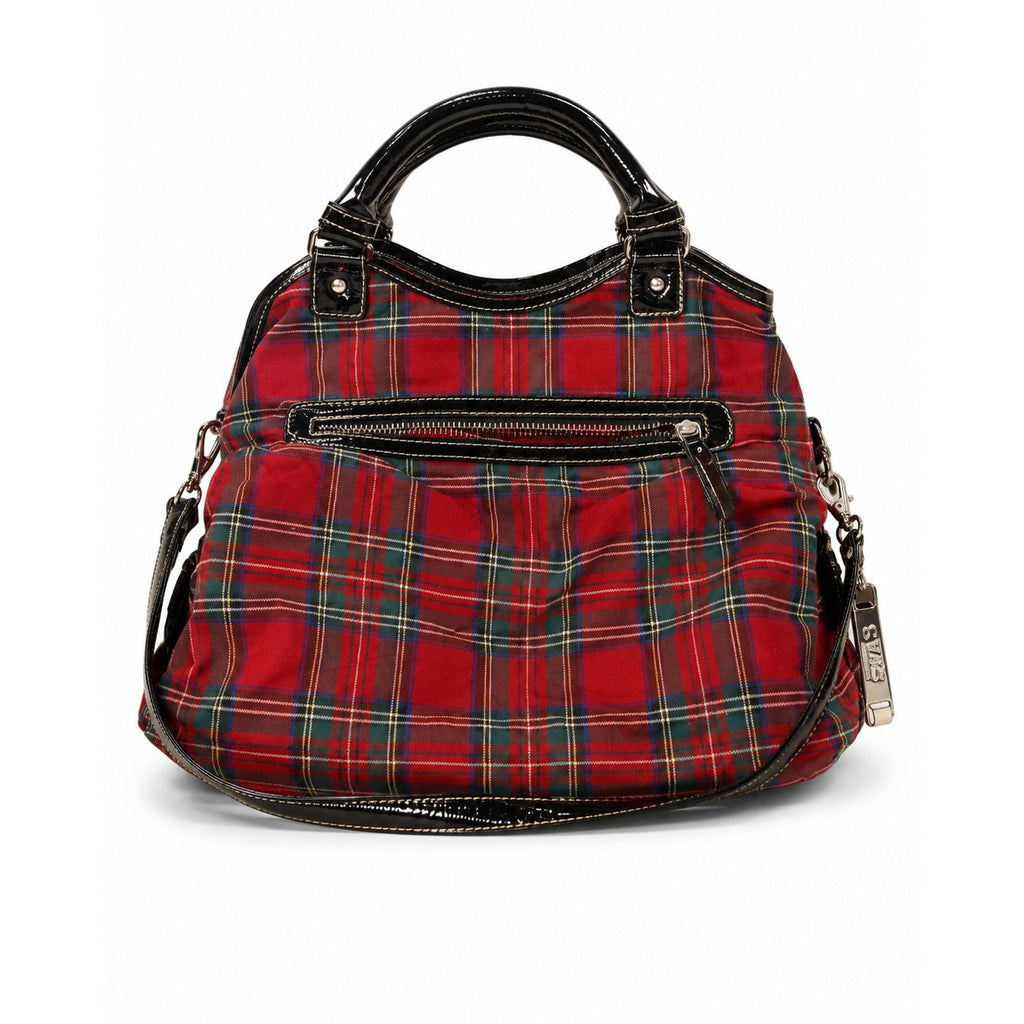 Chaps Red Tartan Plaid Shoulder Satchel Black Patent Trim Y2K Bag