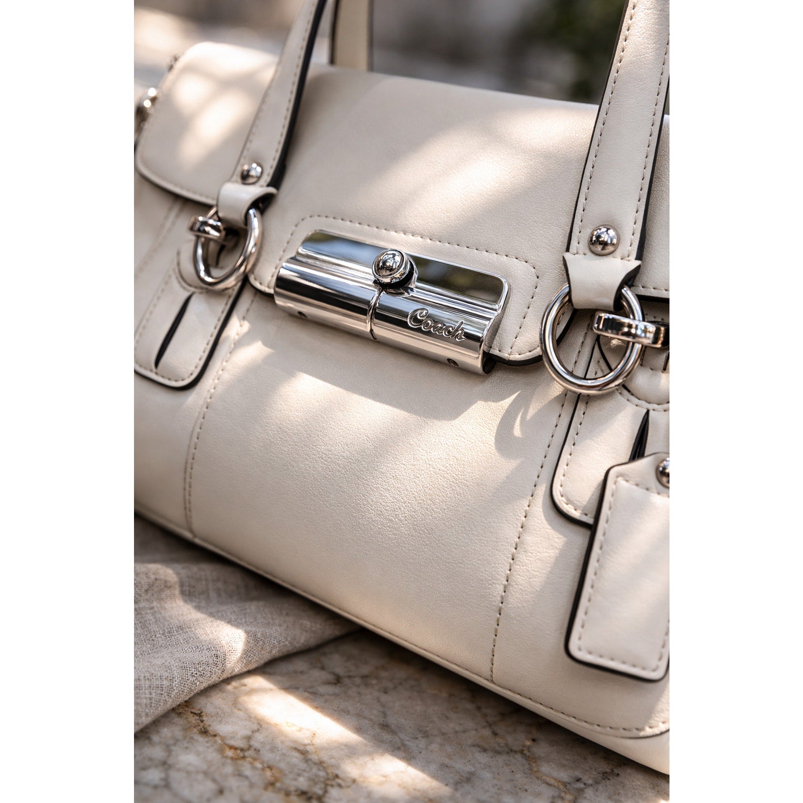 Coach Kristin Leather Satchel Ivory Cream Turnlock Shoulder Bag F13042