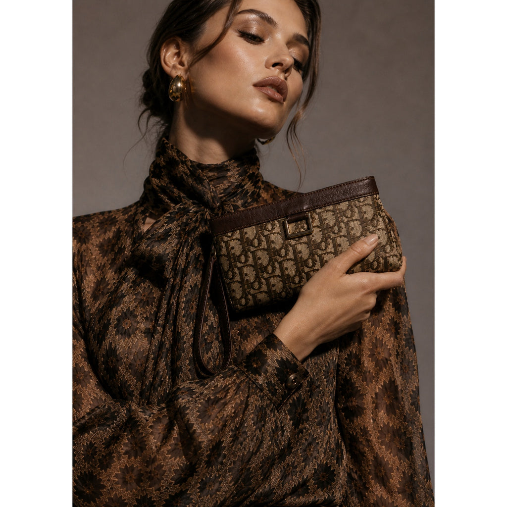 Christian Dior Vintage Trotter Monogram Canvas Clutch Bag Brown Beige