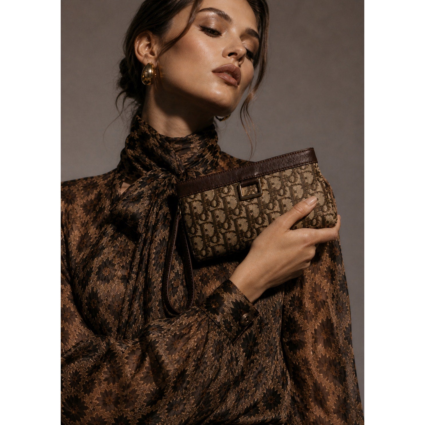 Christian Dior Vintage Trotter Monogram Canvas Clutch Bag Brown Beige
