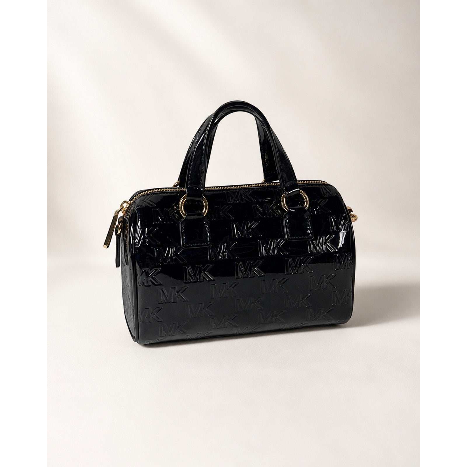 Michael Kors Mason Small Patent Leather Satchel Black Gold NWT
