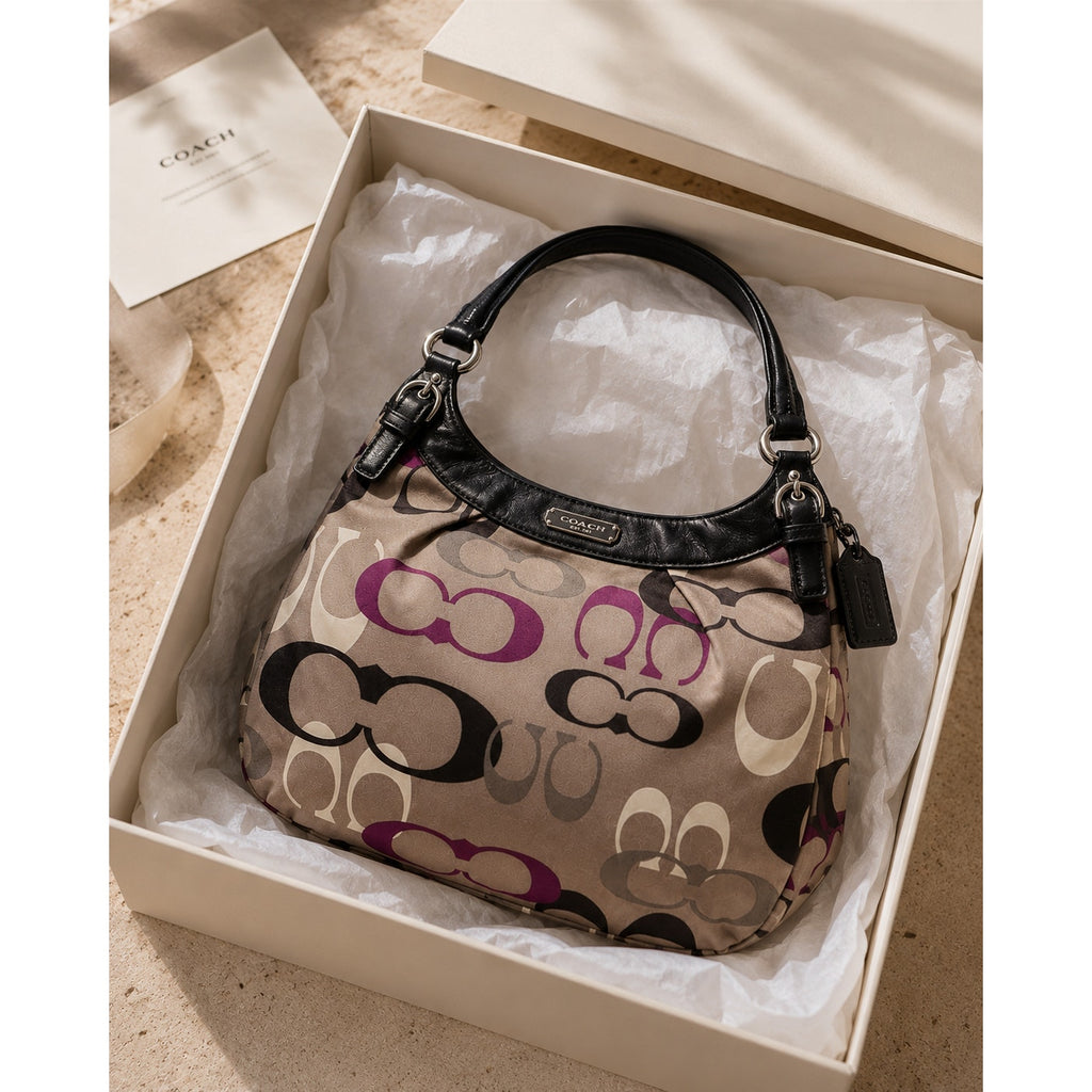 Coach Soho Optic Signature Logo Large Hobo Bag Brown Purple
