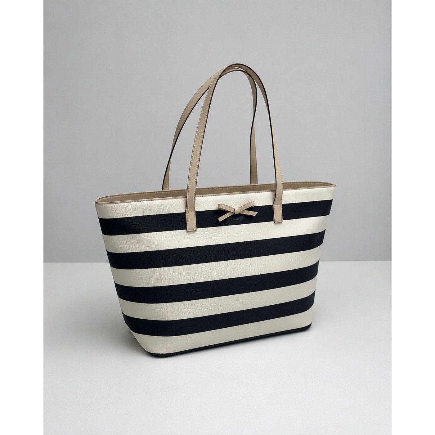 Kate Spade Black White Striped Coated Canvas Bow Tote Bag