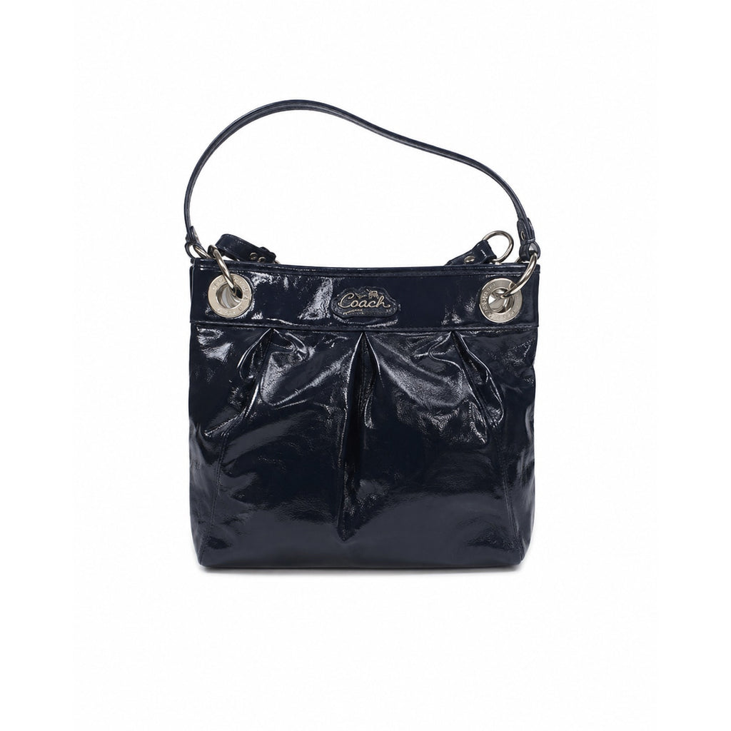Coach Kristin Pleated Patent Leather Hobo Crossbody Shoulder Bag Blue