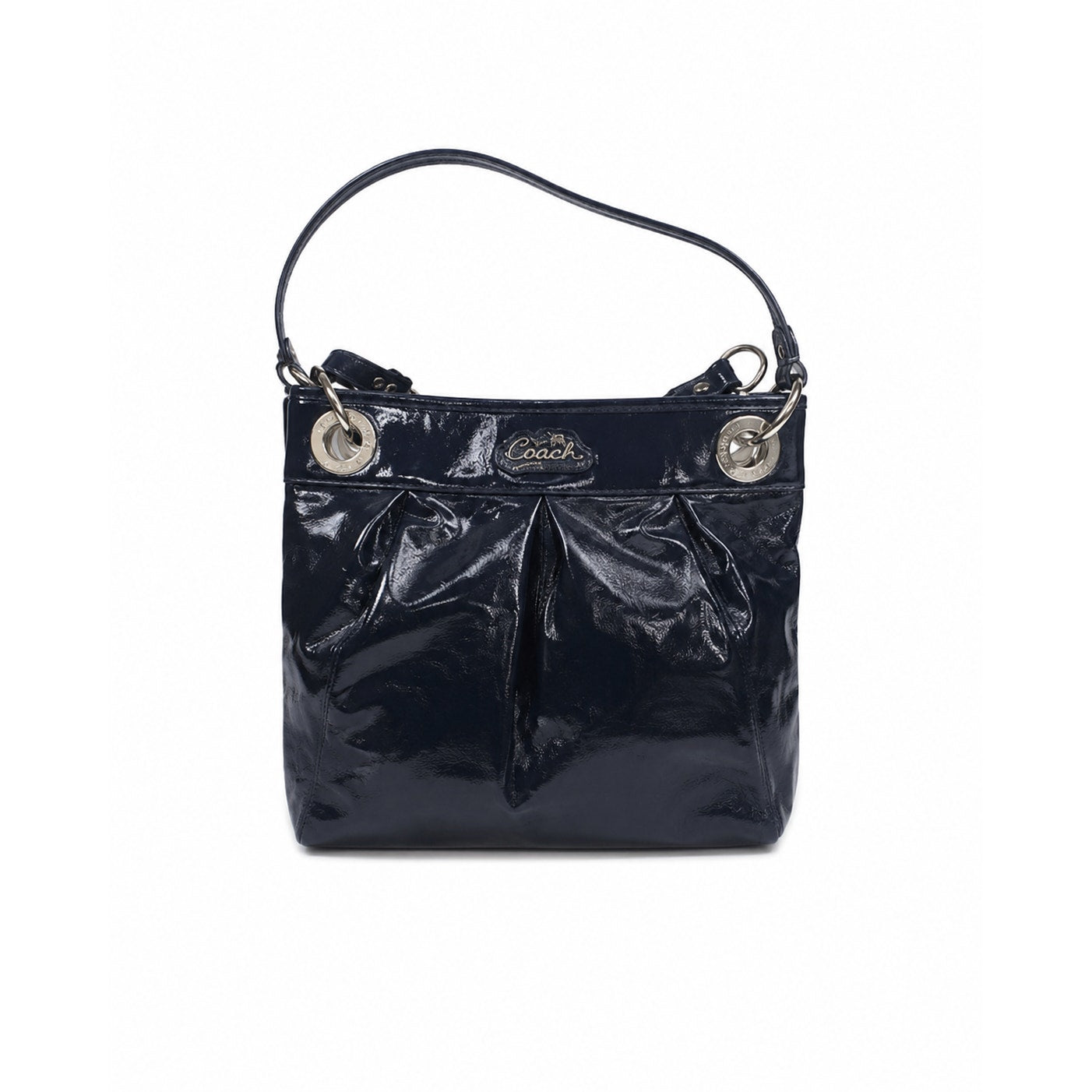 Coach Kristin Pleated Patent Leather Hobo Crossbody Shoulder Bag Blue