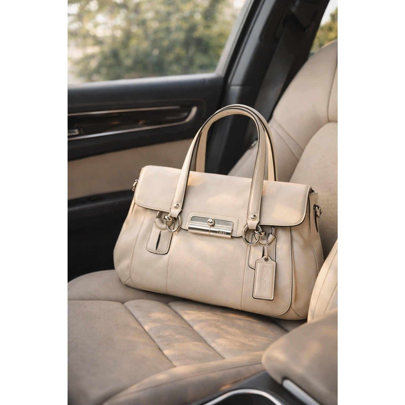 Coach Kristin Leather Satchel Ivory Cream Turnlock Shoulder Bag F13042