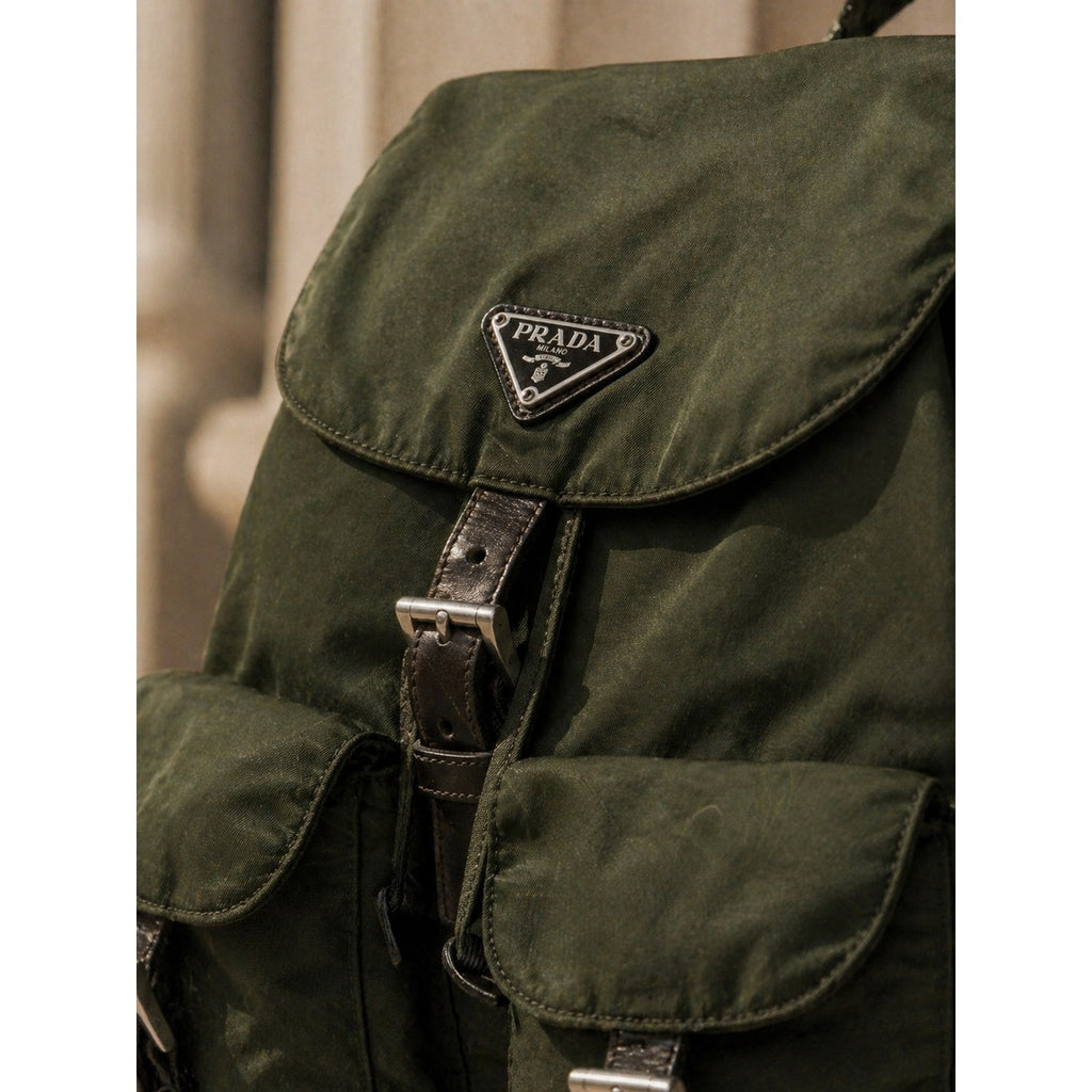 Prada Tessuto Nylon Backpack Olive Green Utility Vela Bag