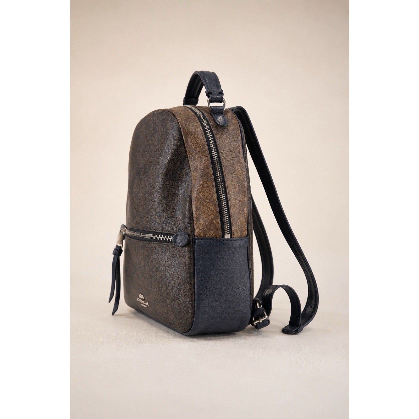 Coach Jordyn Mini Backpack Signature Canvas Brown Leather Trim