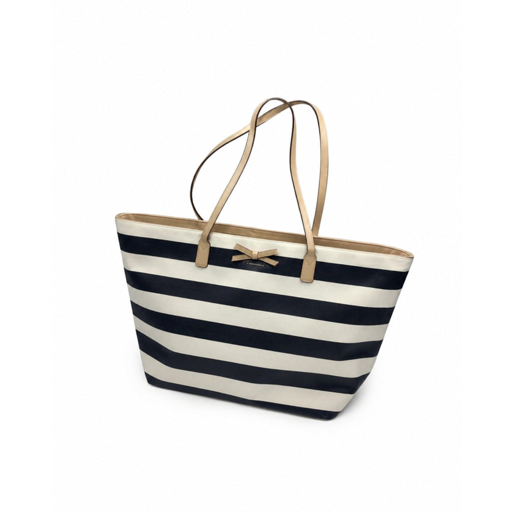 Kate Spade Black White Striped Coated Canvas Bow Tote Bag