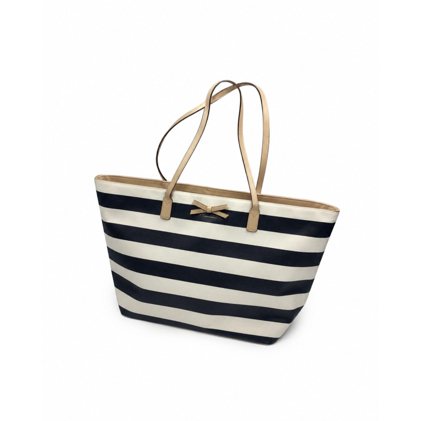 Kate Spade Black White Striped Coated Canvas Bow Tote Bag