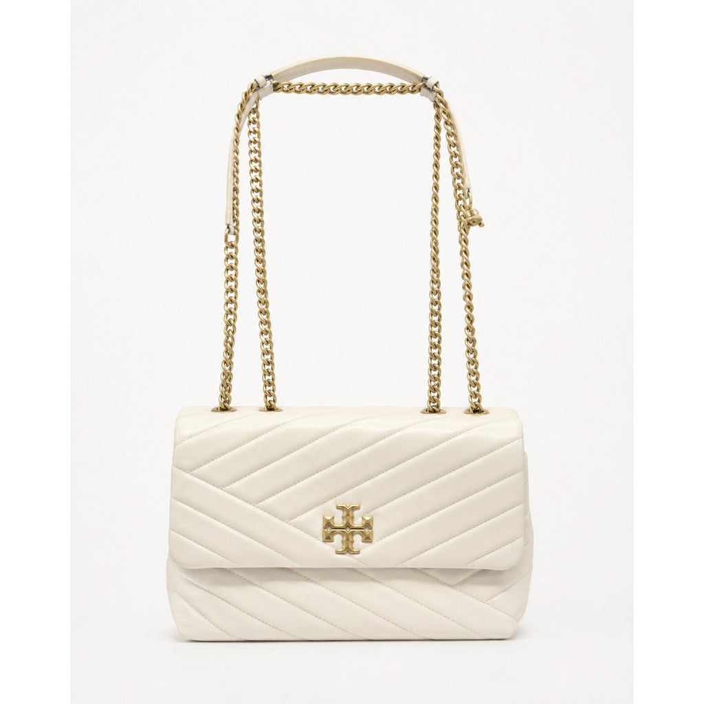 Tory Burch Kira Chevron Small Ivory Leather Convertible Shoulder Bag