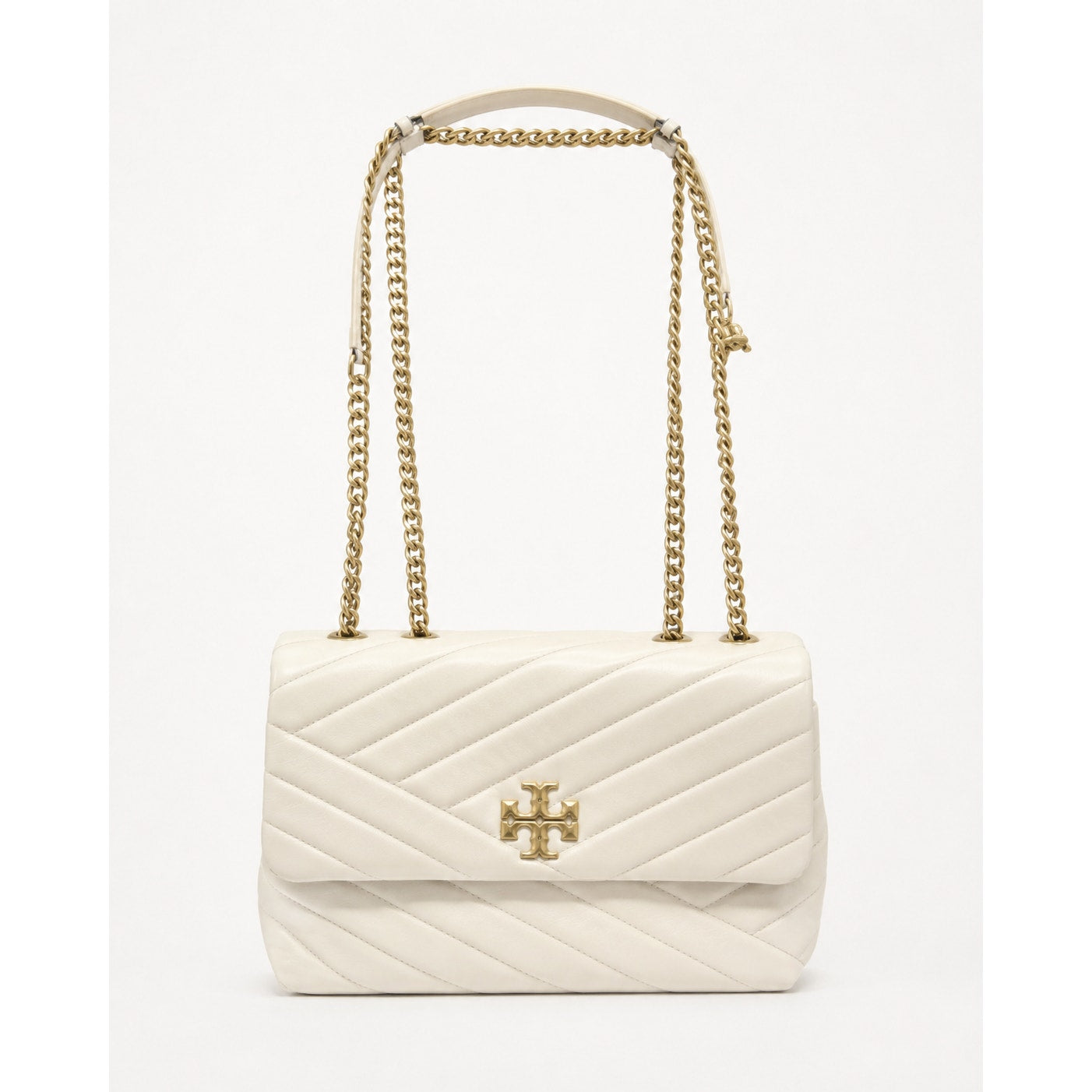 Tory Burch Kira Chevron Small Ivory Leather Convertible Shoulder Bag