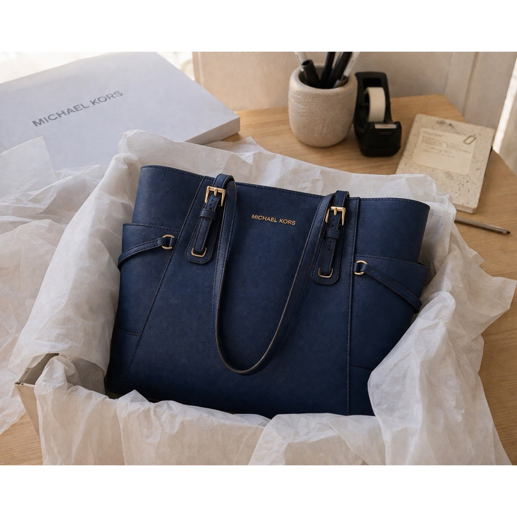 Michael Kors Voyager Navy Leather To Michael Kors Voyager Navy Leather Tote Bag Gold Hardware Large te Bag Gold Hardware Large