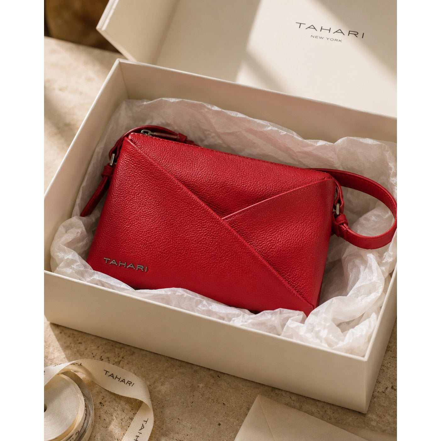 Tahari Red Triple Compartment Crossbody Bag Adjustable Strap