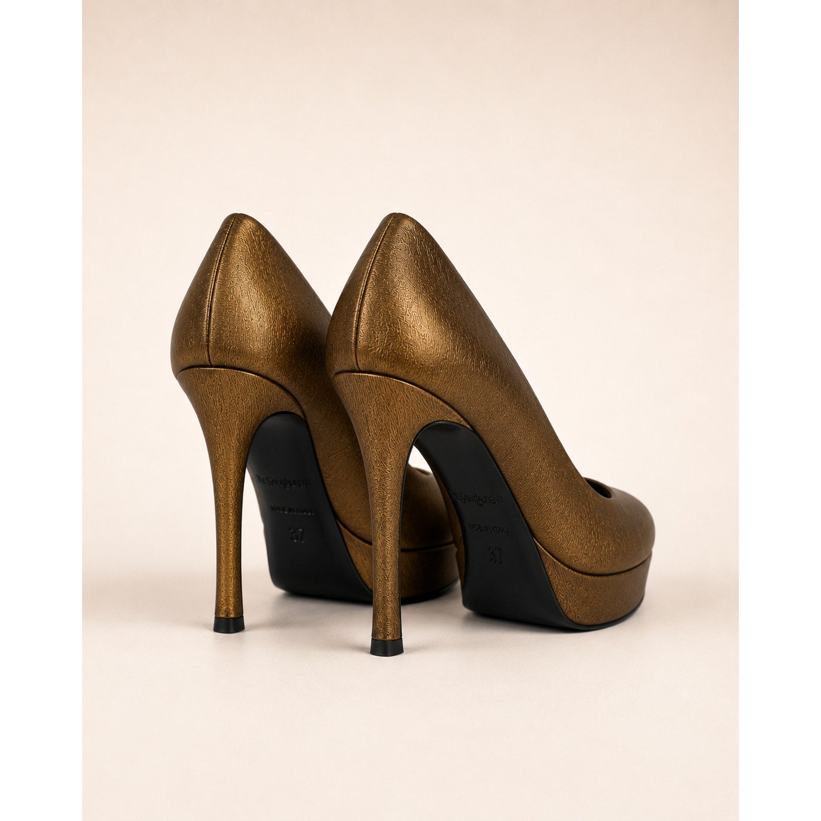 Yves Saint Laurent Palais Bronze Leather Peep Toe Pumps EU 37