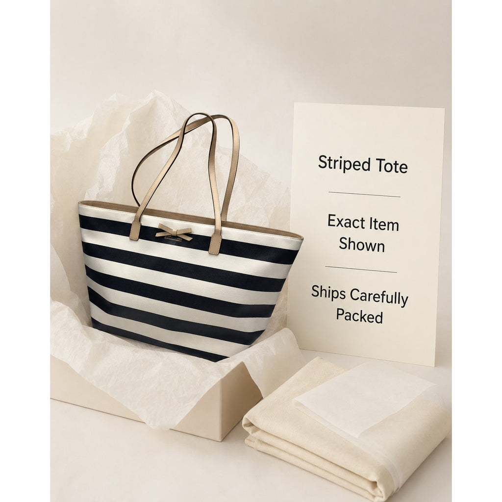 Kate Spade Black White Striped Coated Canvas Bow Tote Bag