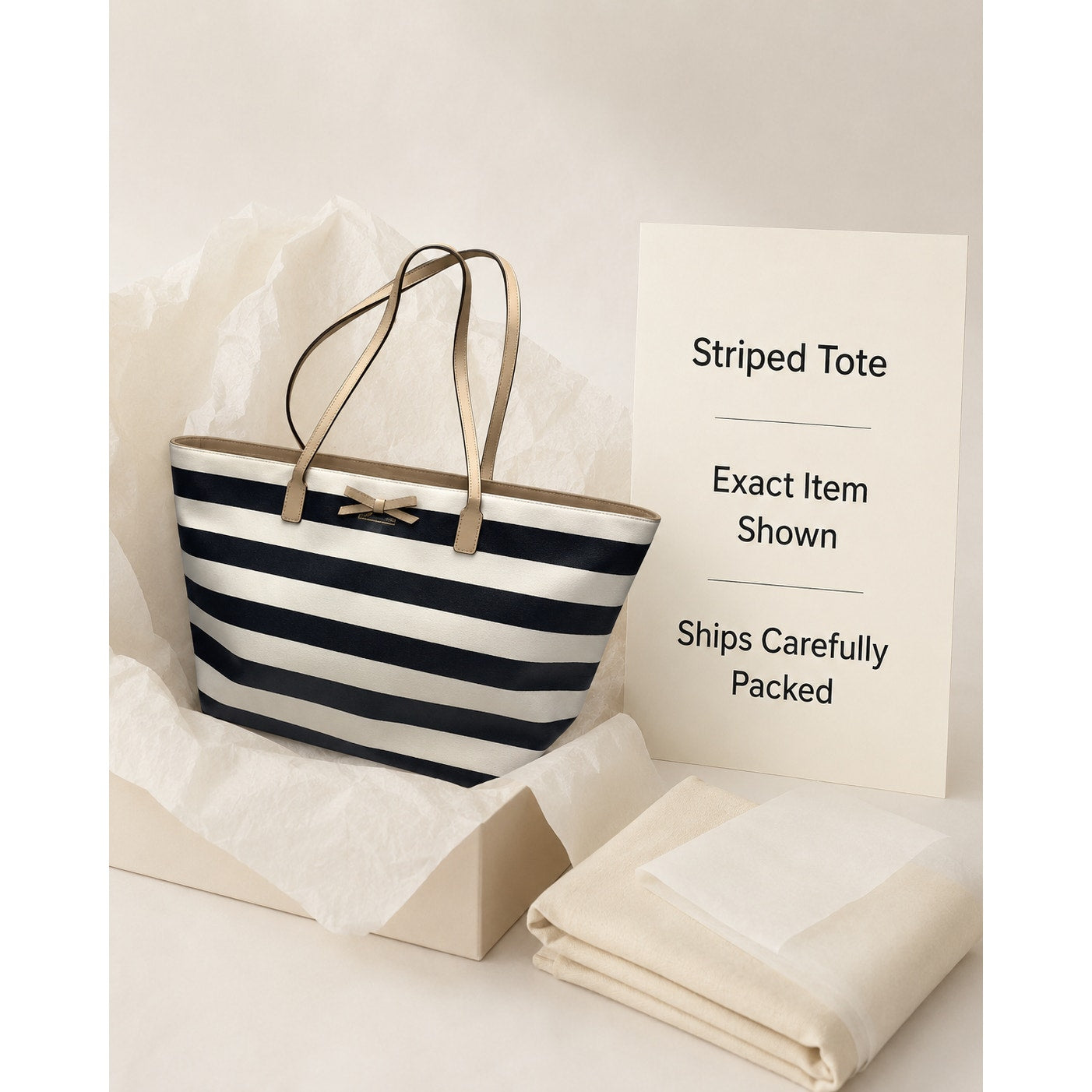 Kate Spade Black White Striped Coated Canvas Bow Tote Bag
