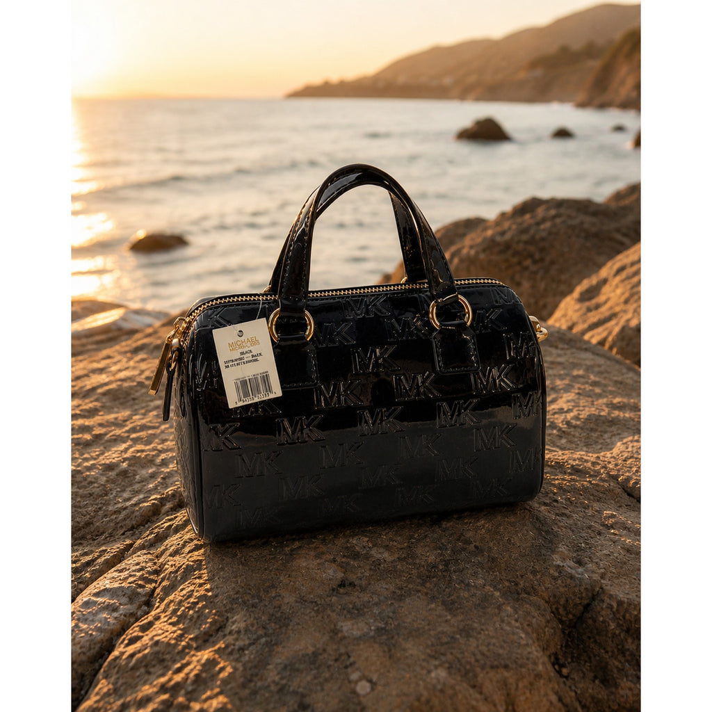 Michael Kors Mason Small Patent Leather Duffle Satchel Black