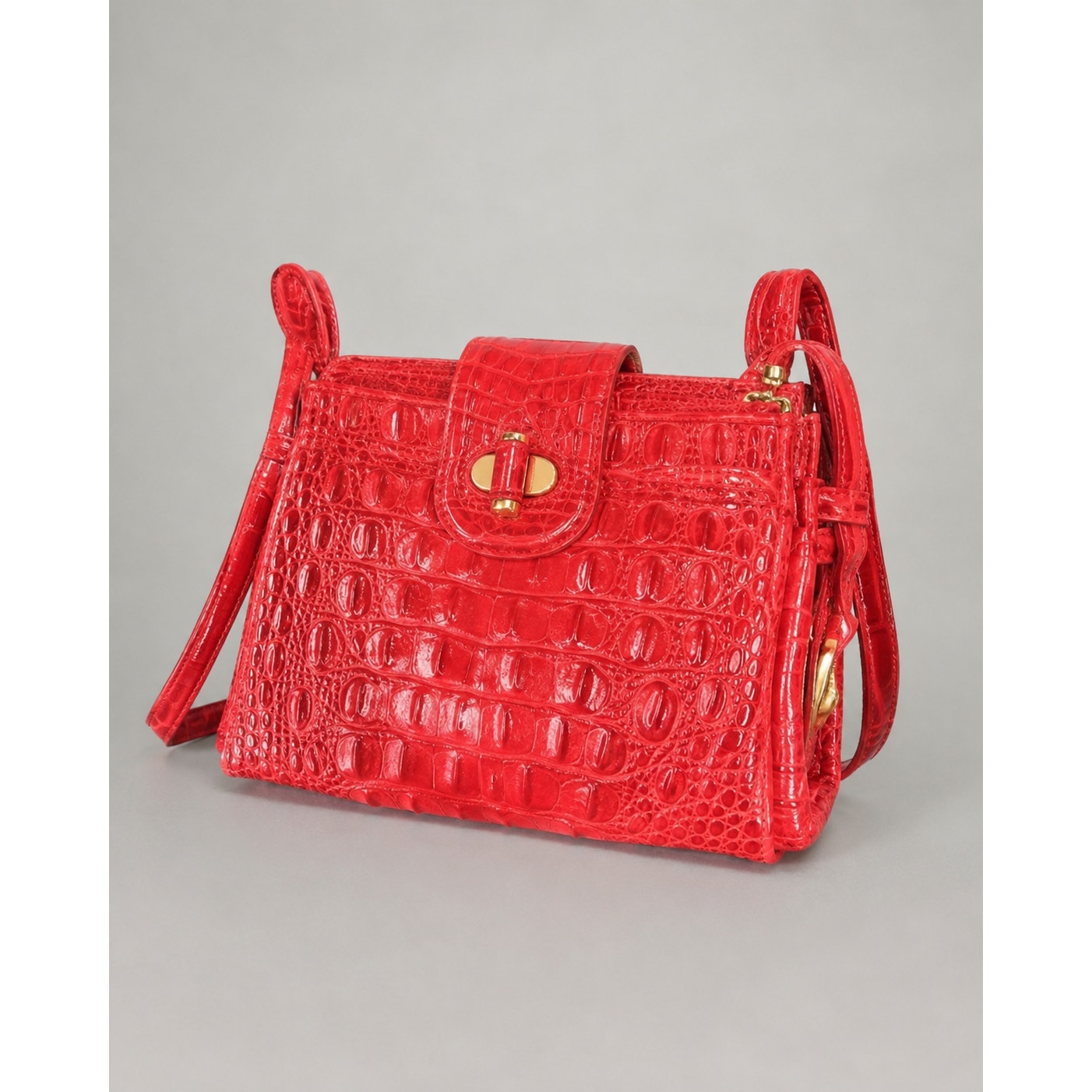 Brahmin Red Croc Embossed Leather Mini Crossbody Bag Gold Hardware