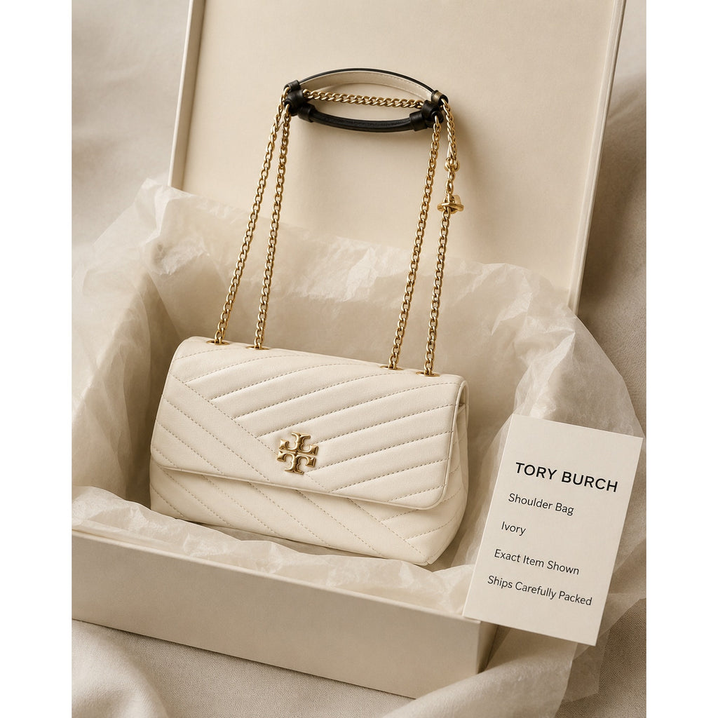 Tory Burch Kira Chevron Small Ivory Leather Convertible Shoulder Bag