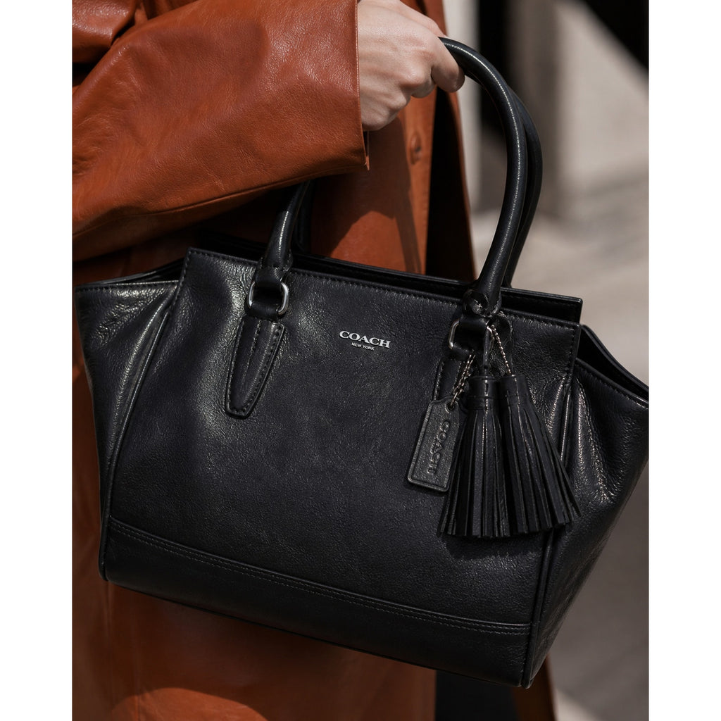 Coach Legacy Candace Black Leather Tote Bag Tassel Satchel