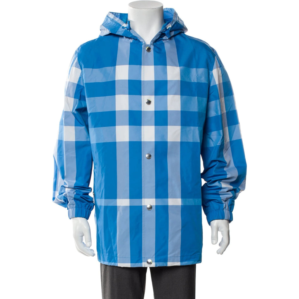 Burberry Coat Blue Nova Check Hooded Jacket XL NWT