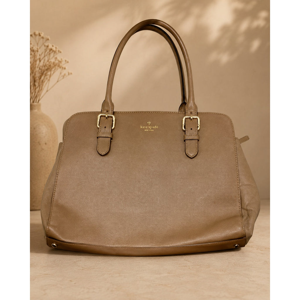 Kate Spade Saffiano Leather Satchel Tote Camel Brown Authenticated
