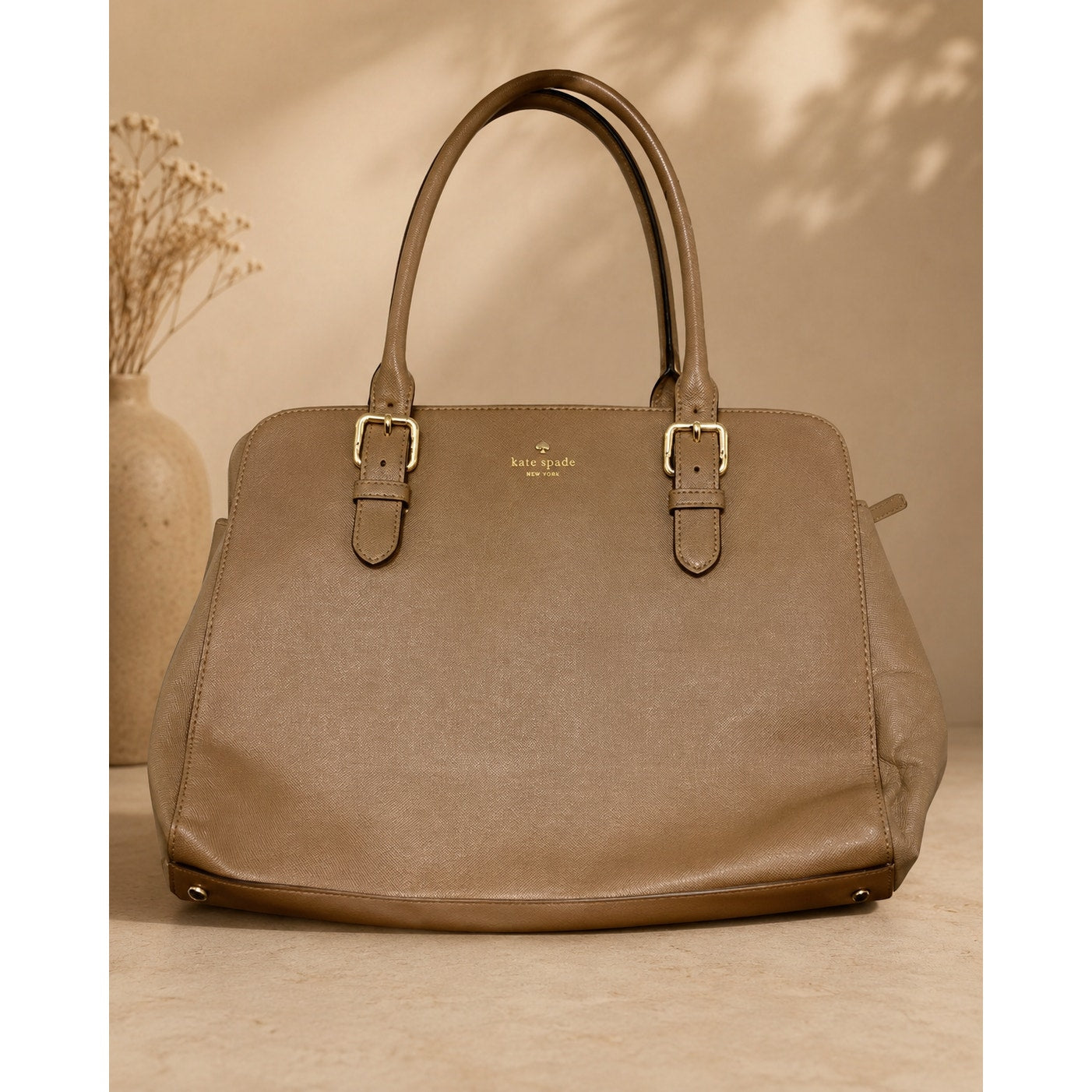 Kate Spade Saffiano Leather Satchel Tote Camel Brown Authenticated