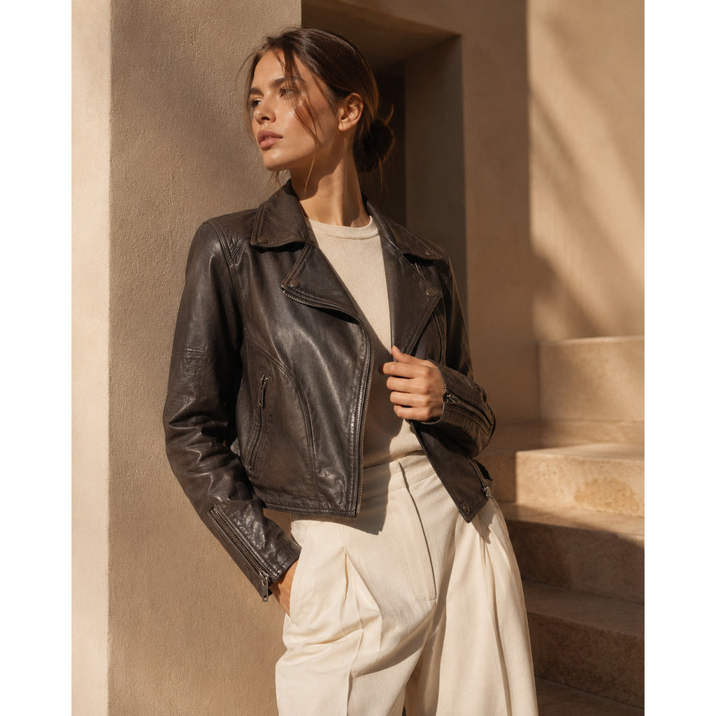 J Brand DK Kona Lamb Leather Moto Jacket Deep Brown Women’s S NWT