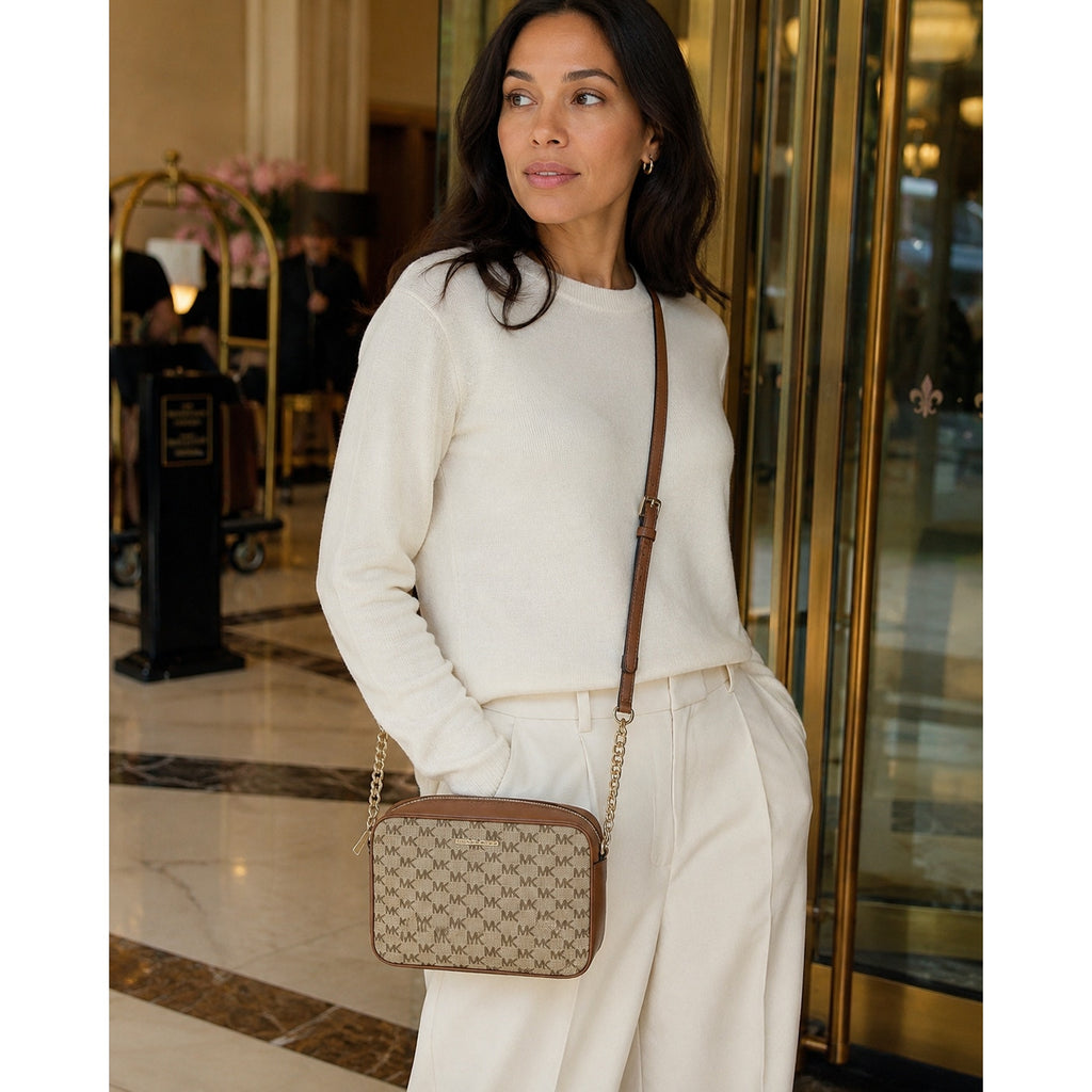 Michael Kors Jet Set Large Vanilla Logo Chain Crossbody Bag