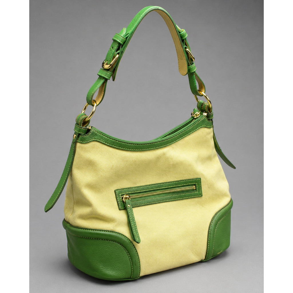 Dooney & Bourke Lucky Green Cream Canvas Leather Shoulder Bag