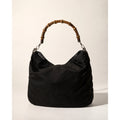 Gucci Black Nylon Bamboo Top Handle Bag Logo Jacquard Lining