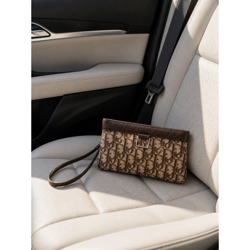 Christian Dior Vintage Trotter Monogram Canvas Clutch Bag Brown Beige
