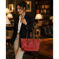 Dooney & Bourke Red Pebbled Leather Medium Tote Tan Trim Gold Hardware
