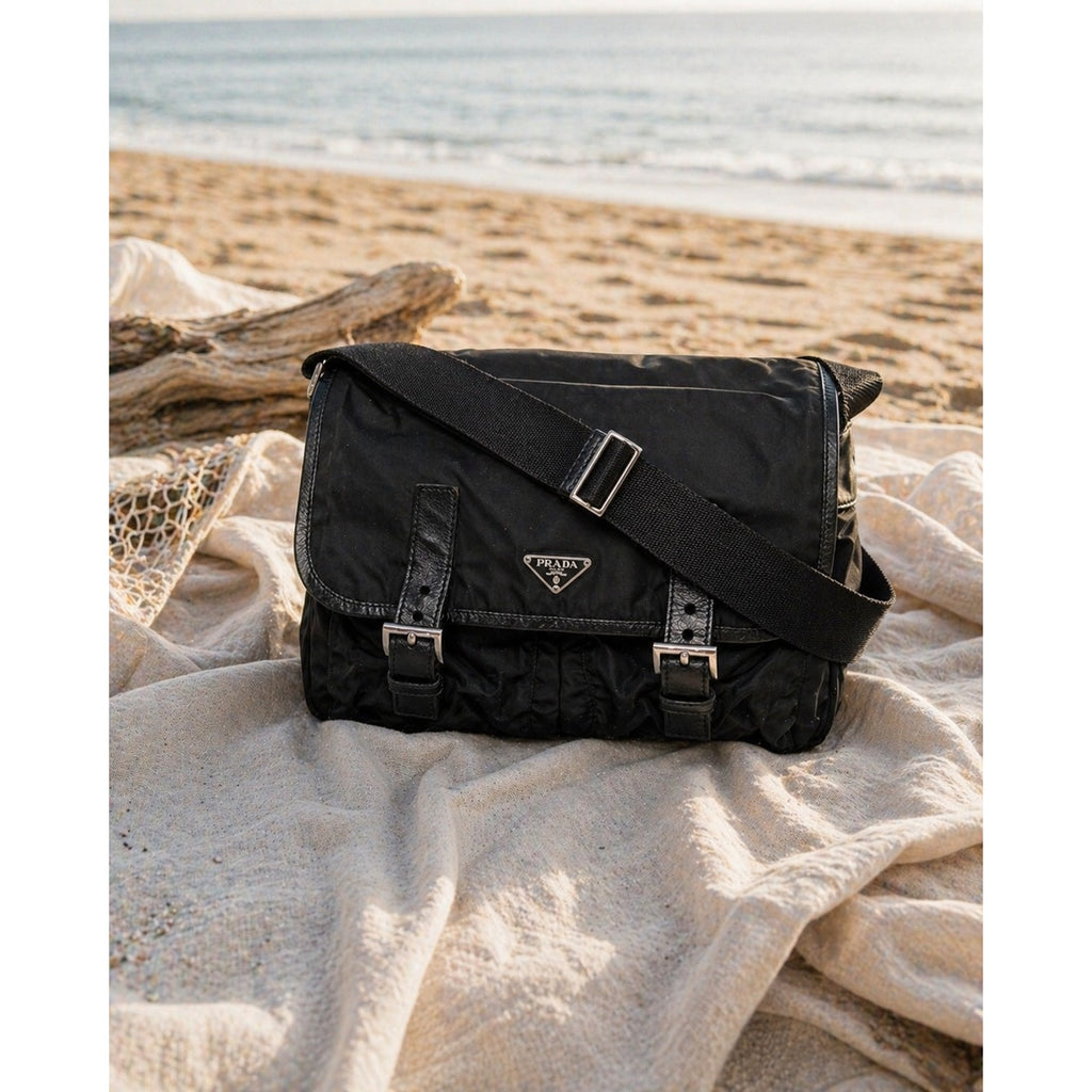 Prada Black Tessuto Nylon Messenger Bag Crossbody Shoulder Bag
