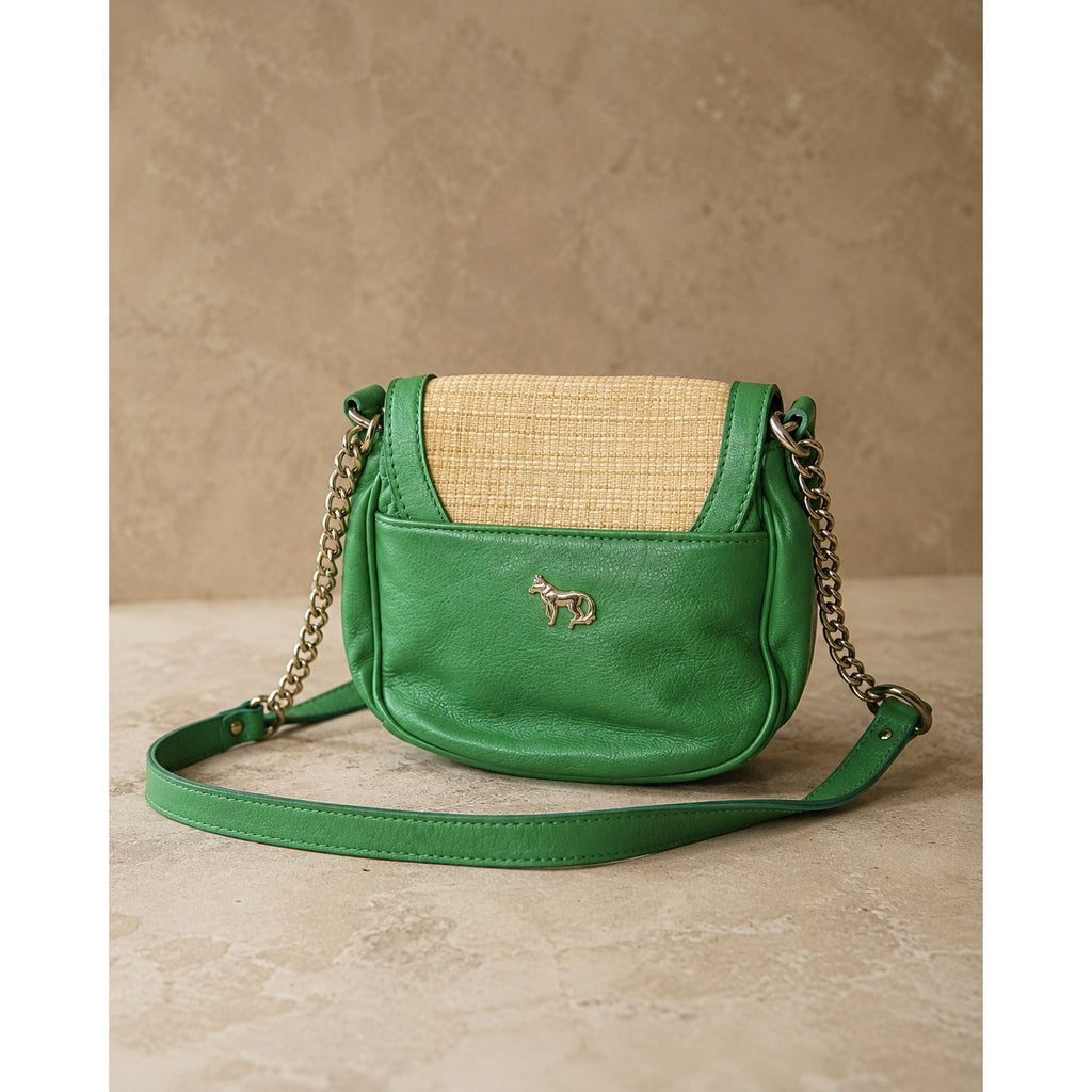 Emma Fox New Port Green Leather Woven Flap Crossbody Bag