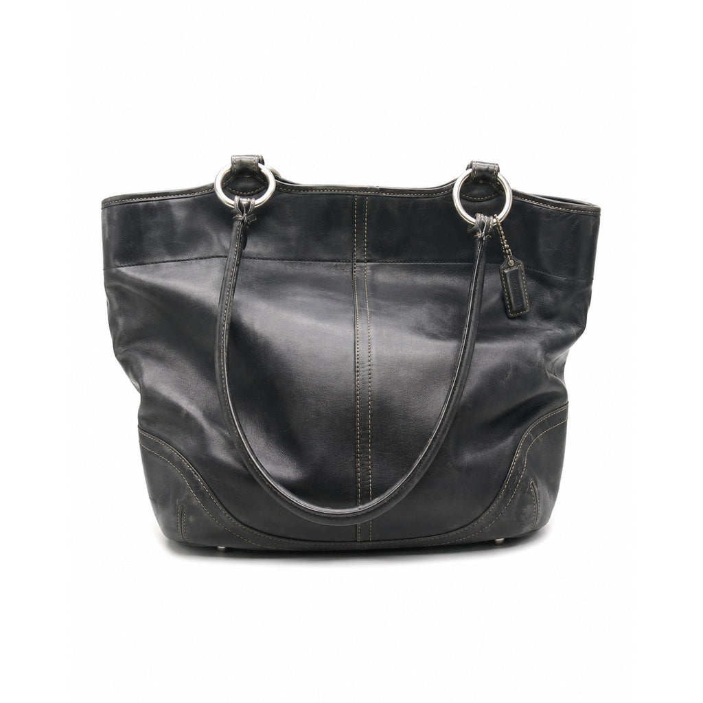 Vintage Y2K Coach Soho Black Smooth Leather Large Shoulder Tote Bag Silver