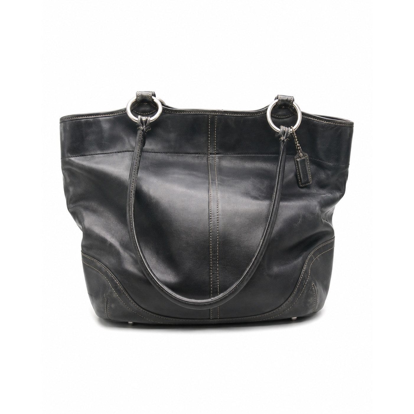 Vintage Y2K Coach Soho Black Smooth Leather Large Shoulder Tote Bag Silver