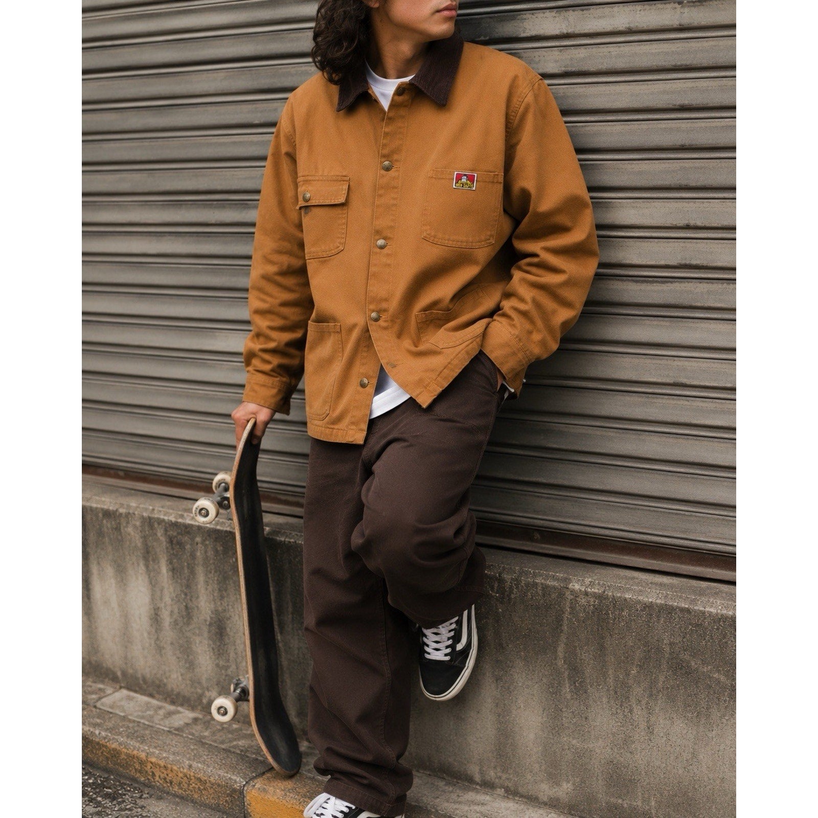 Ben Davis Original Canvas Chore Jacket Brown Corduroy Collar XL