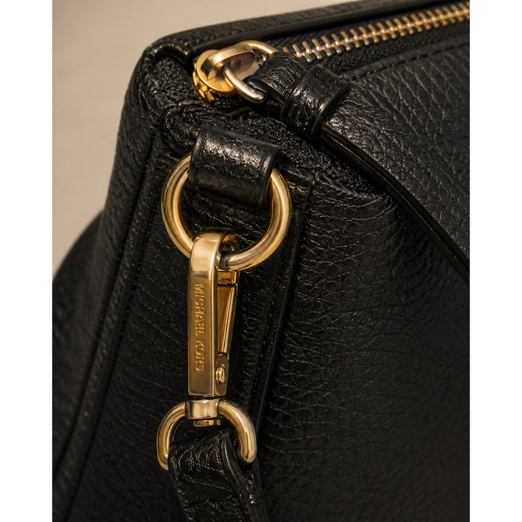 Michael Kors Rhea Black Pebbled Leather Shoulder Bag