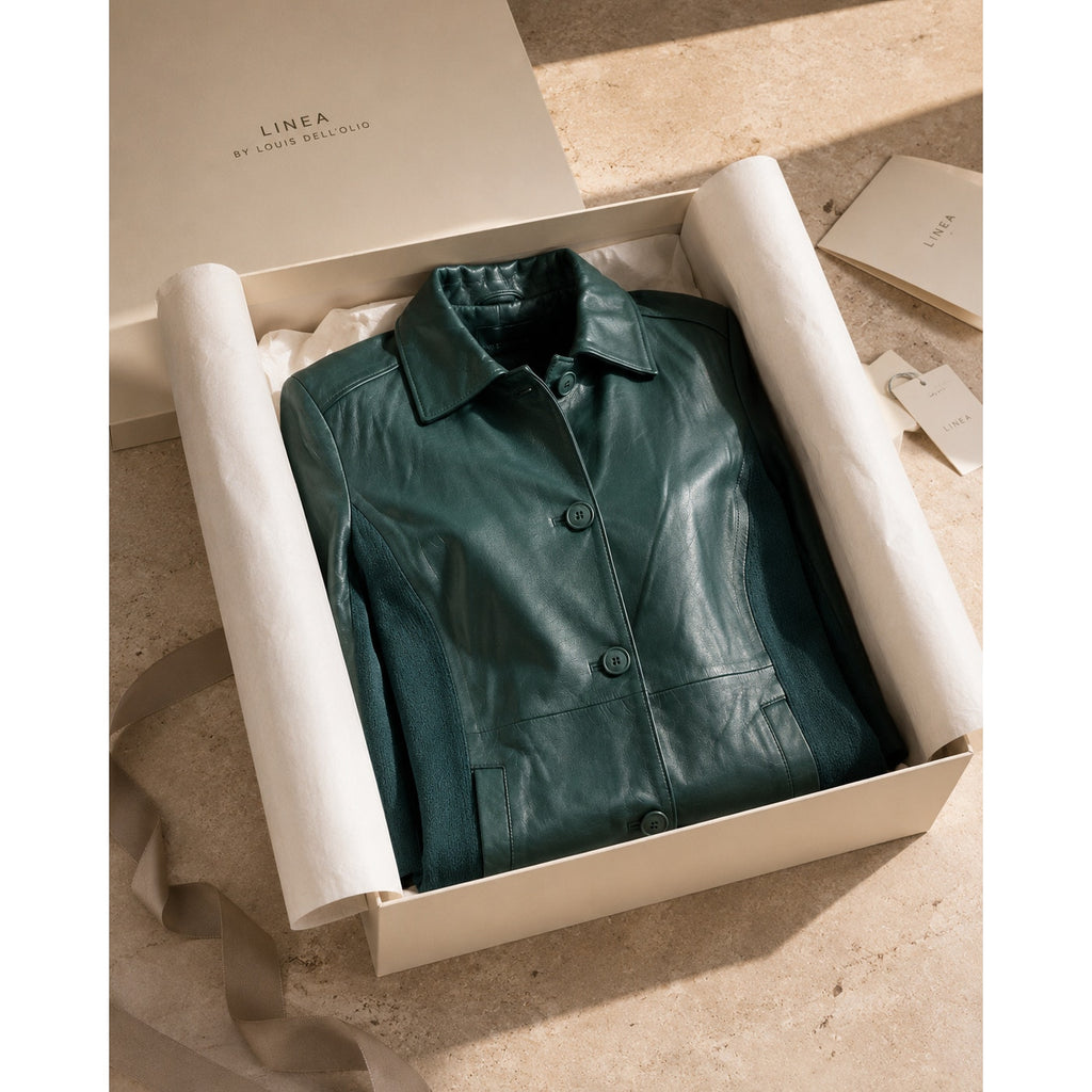 Leather Jacket Women Linea by Louis Dell Olio Green XL NWT Classic Fit