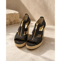 Michael Kors Damita Logo Wedge Sandals Size 8 Black Gray Zip Espadrille