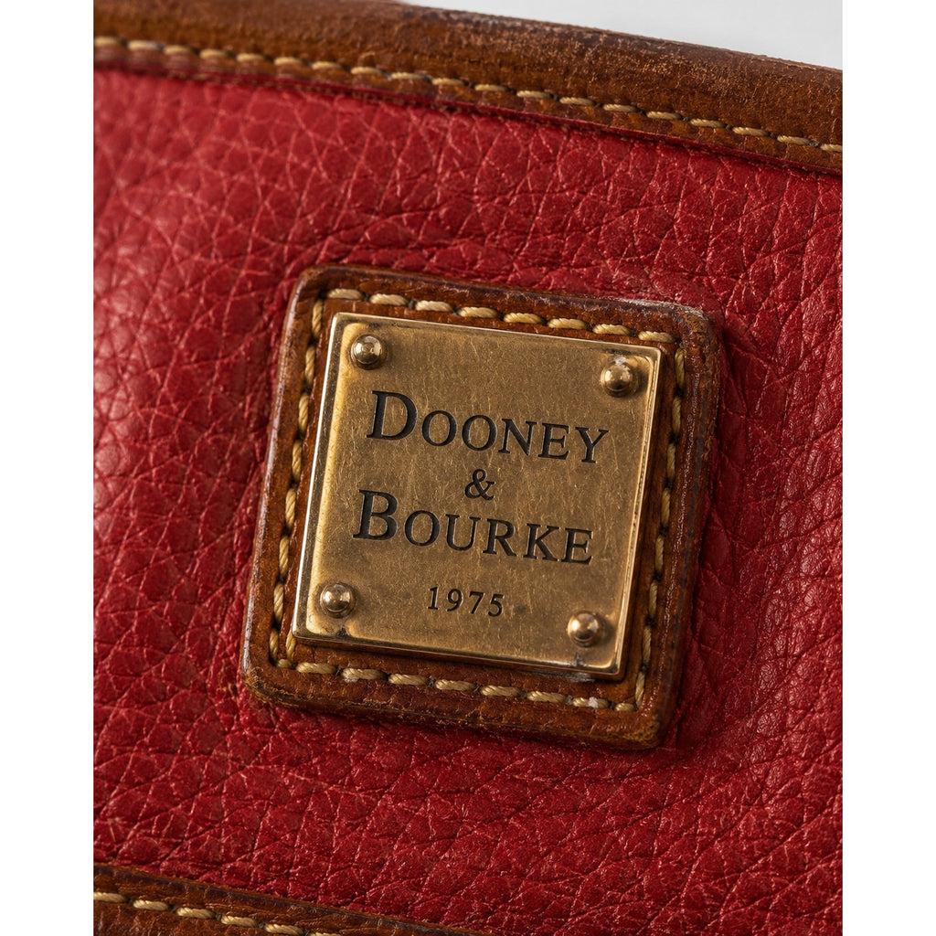 Dooney & Bourke Red Pebbled Leather Medium Tote Tan Trim Gold Hardware