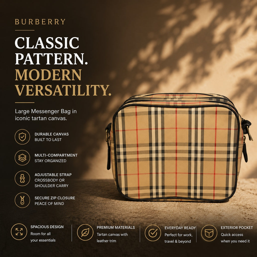 Burberry Nova Check Messenger Bag Coated Canvas Leather Crossbody