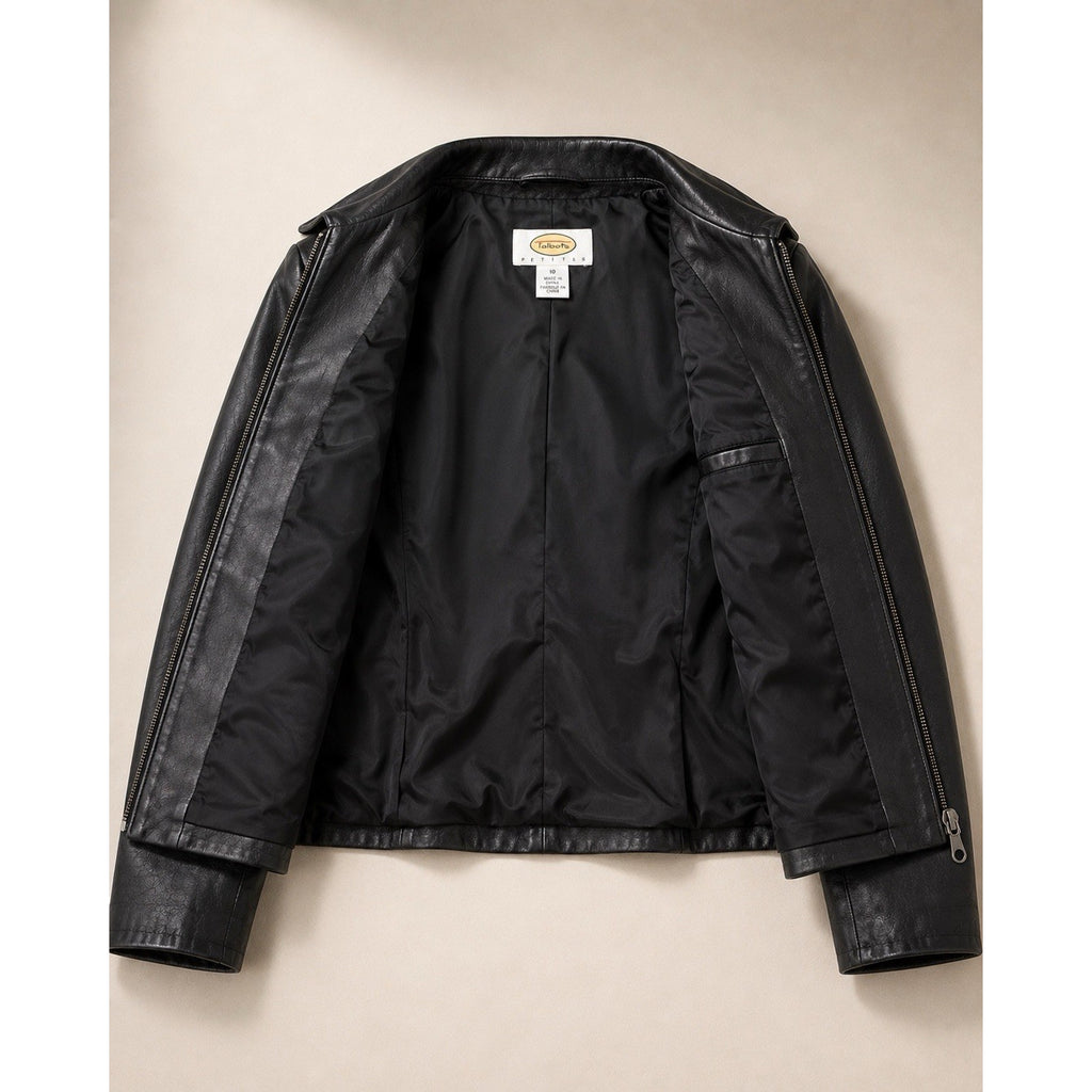 Talbots Women’s Petite 10 Black Leather Zip Jacket Career Blazer