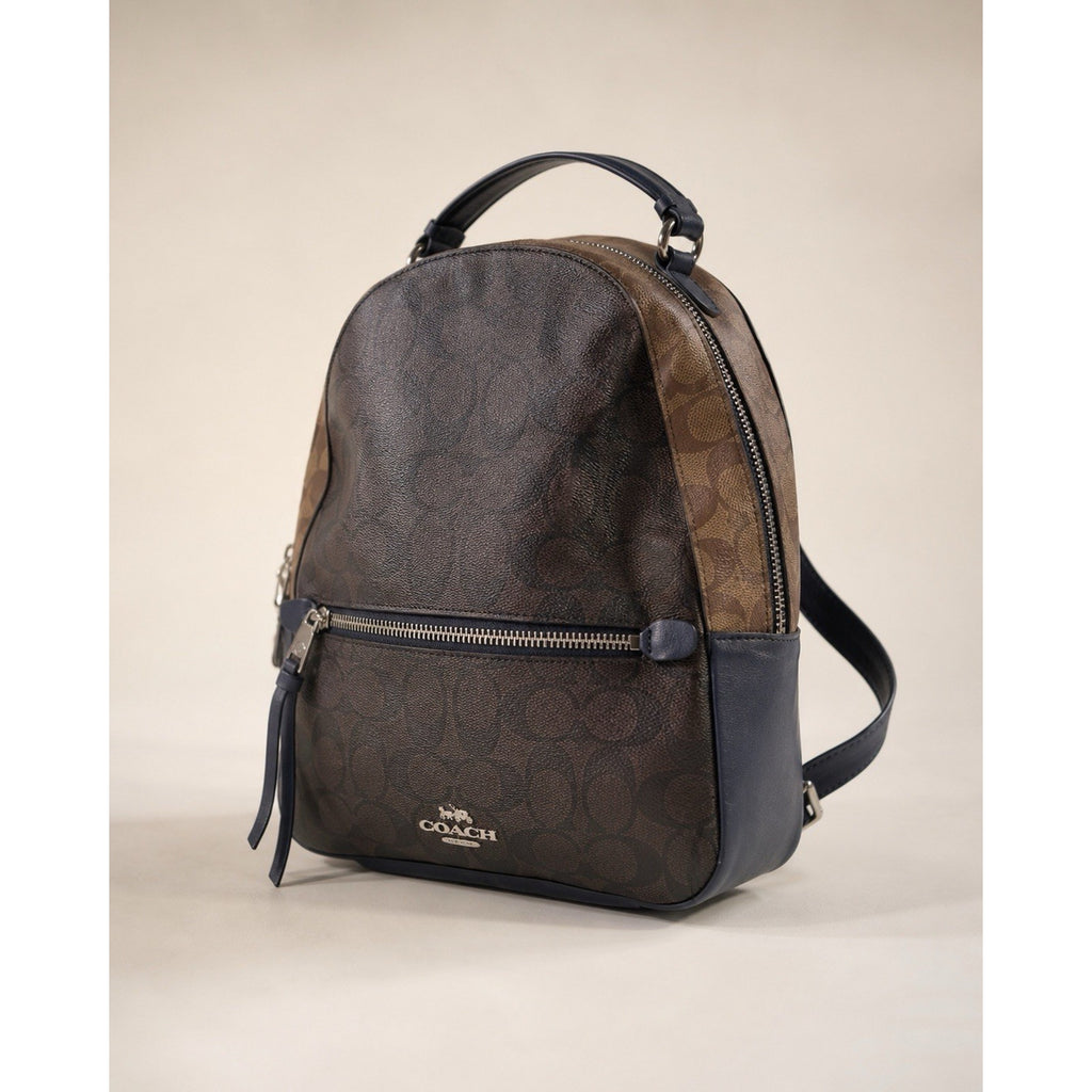 Coach Jordyn Mini Backpack Signature Canvas Brown Leather Trim