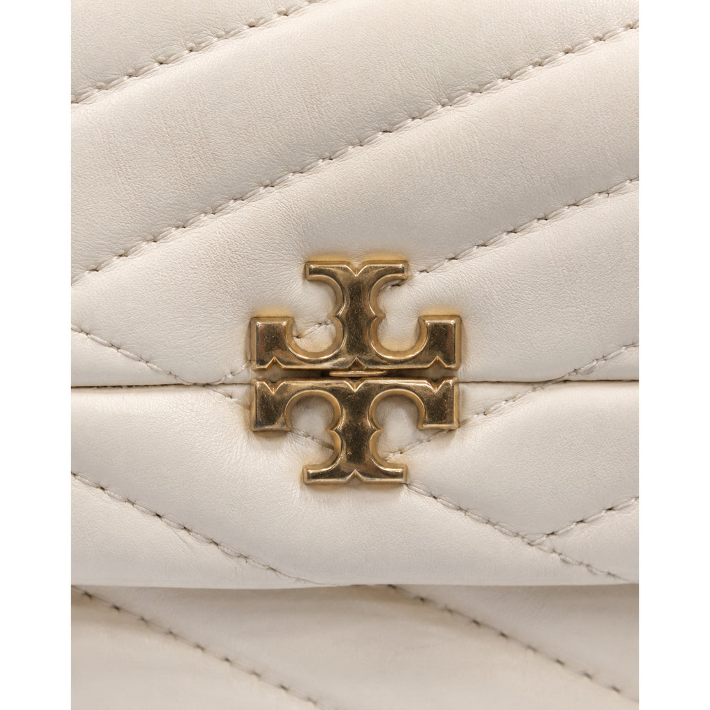 Tory Burch Kira Chevron Small Ivory Leather Convertible Shoulder Bag